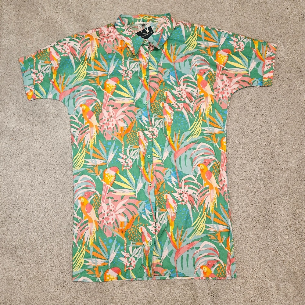 Michelle McDowell Dani Dress XS NWT Tropical Parrot Print‎ Button Front